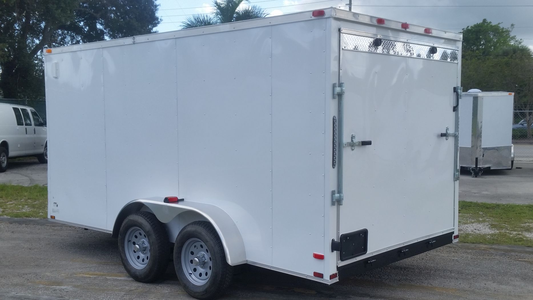 7x14 TA Trailer - White, Ramp, Side Door, Extra Height, Side Vents